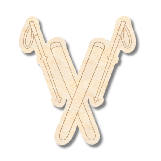 Unfinished Wood Etched Skis Shape | Paint By Line Crafts | up to 30" DIY