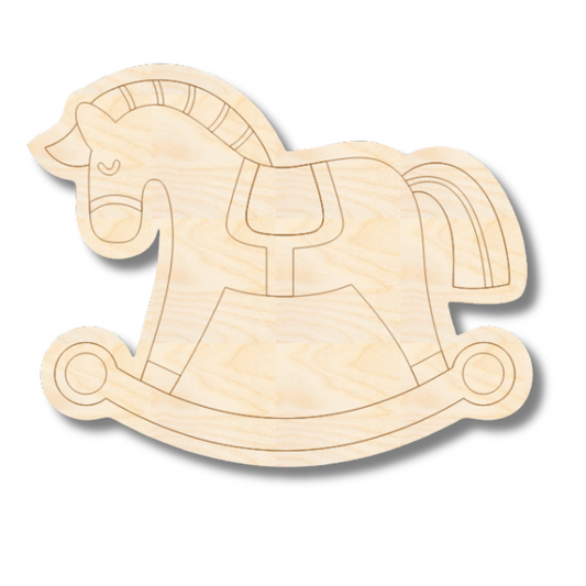 Unfinished Wood Etched Rocking Horse Shape | Paint By Line Crafts | up to 30" DIY