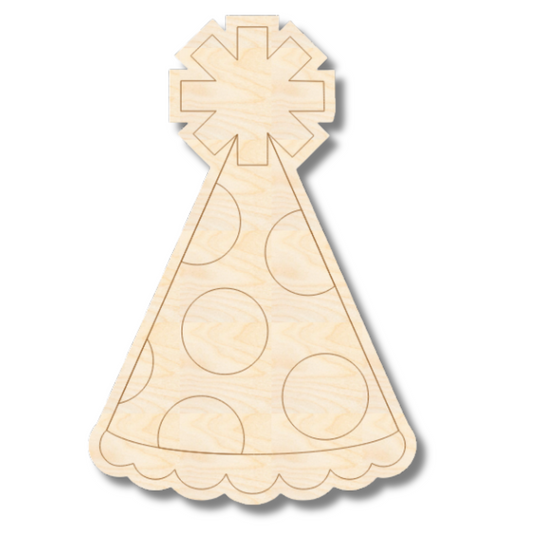 Unfinished Wood Etched Dotted Party Hat Shape | Paint By Line Crafts | up to 30" DIY