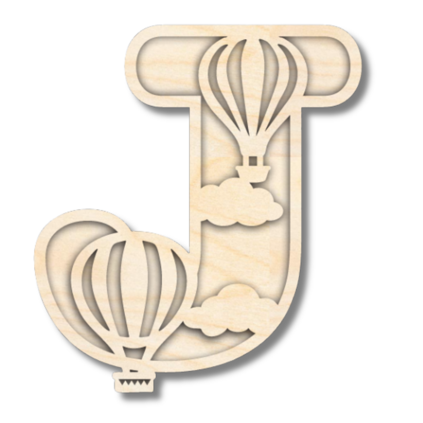 Unfinished Wood Layered Themed Letters | Clouds & Hot Air Balloons | A-Z | 2 Piece | up to 24"
