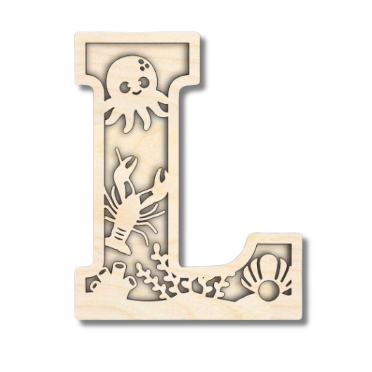 Unfinished Wood Layered Themed Letters | Ocean | A-Z | 2 Piece | up to 24"