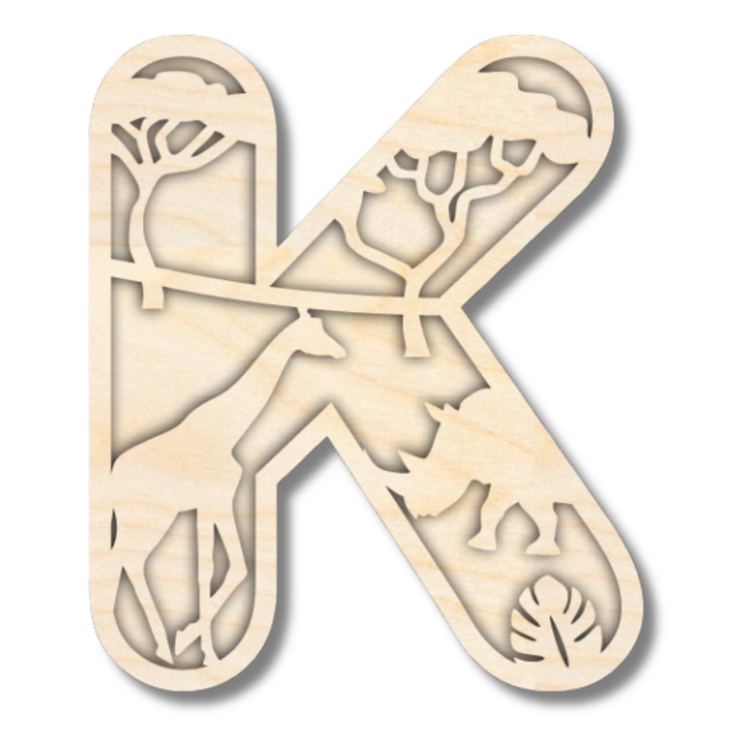 Unfinished Wood Layered Themed Letters | Jungle Animals | A-Z | 2 Piece | up to 24"