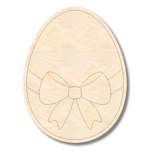 Unfinished Wood Etched Bow Easter Egg Shape | Paint By Line Crafts | up to 30" DIY