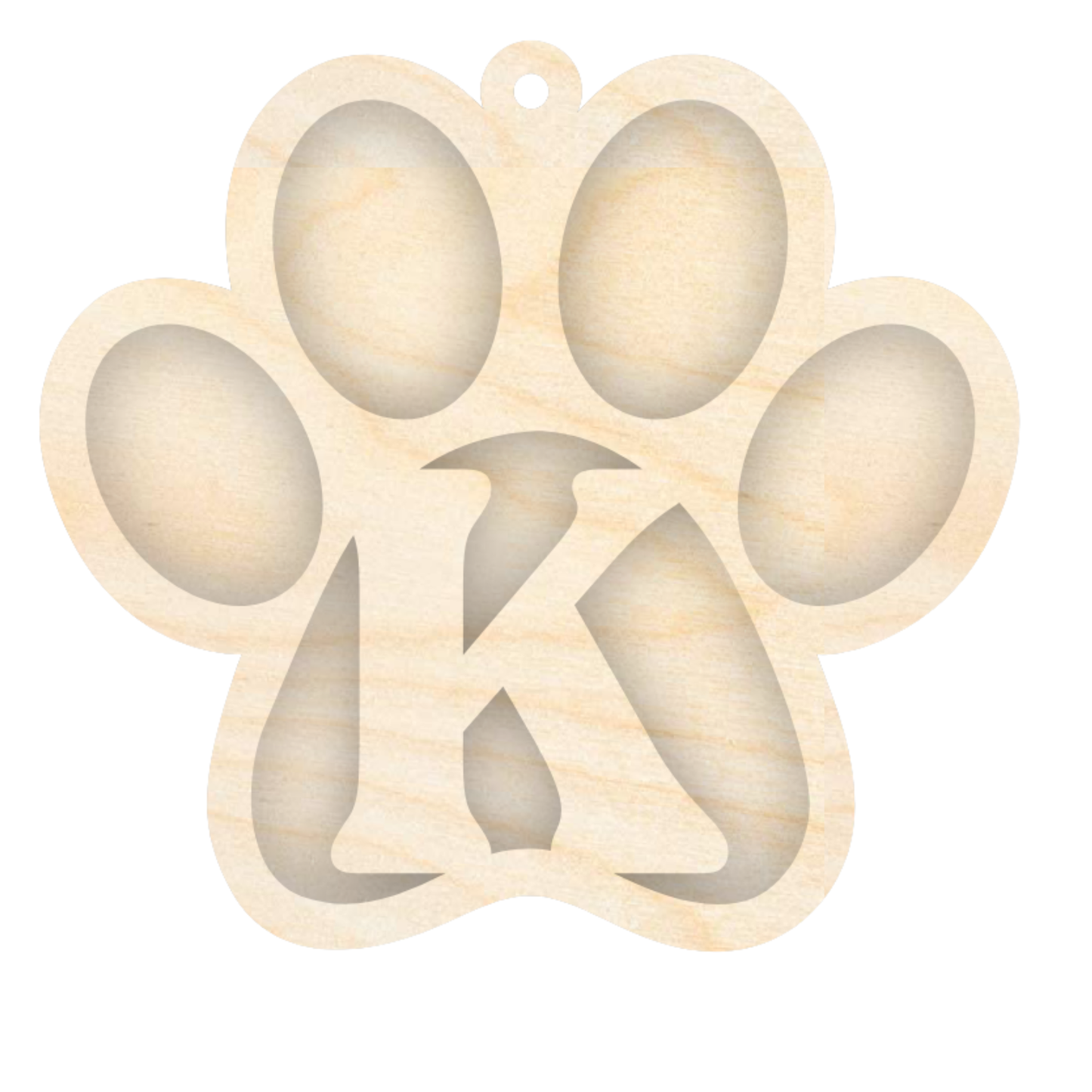 Unfinished Wood Layered Letter Paw Print Tags | A-Z | 2 Piece | 5" Wide | 1/8" Wood | Wood Craft DIY