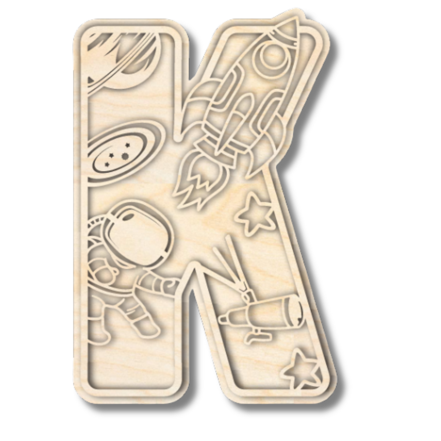 Unfinished Wood Layered Themed Letters | Space | A-Z | 2 Piece | up to 24"