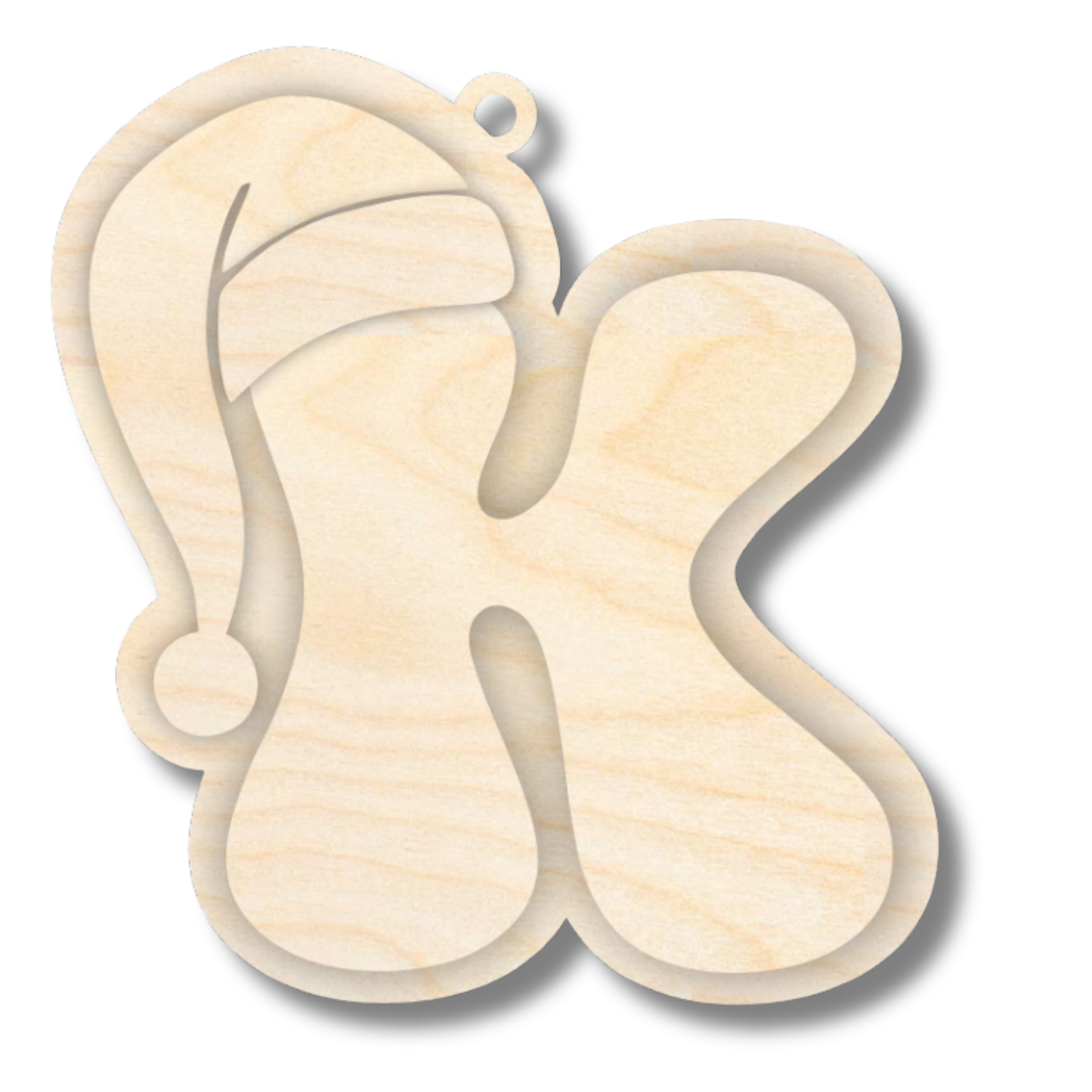 Unfinished Wood Layered Letter Santa Hat Tags | A-Z | 4 Piece | 6" Tall | 1/8" Wood | Wood Craft DIY