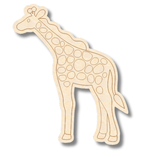 Unfinished Wood Etched Giraffe Shape | Paint By Line Crafts | up to 30" DIY