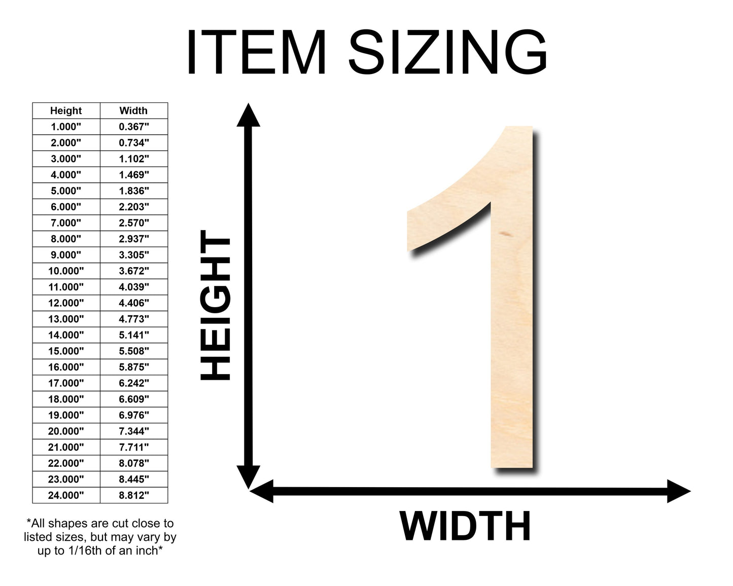 Unfinished Wood Arial Number 1 Shape - Craft - up to 46" DIY