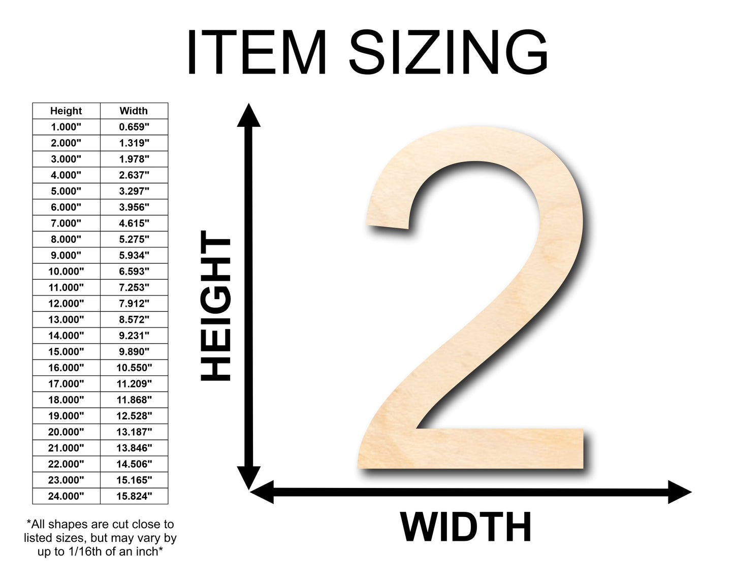 Unfinished Wood Arial Number 2 Shape - Craft - up to 46" DIY