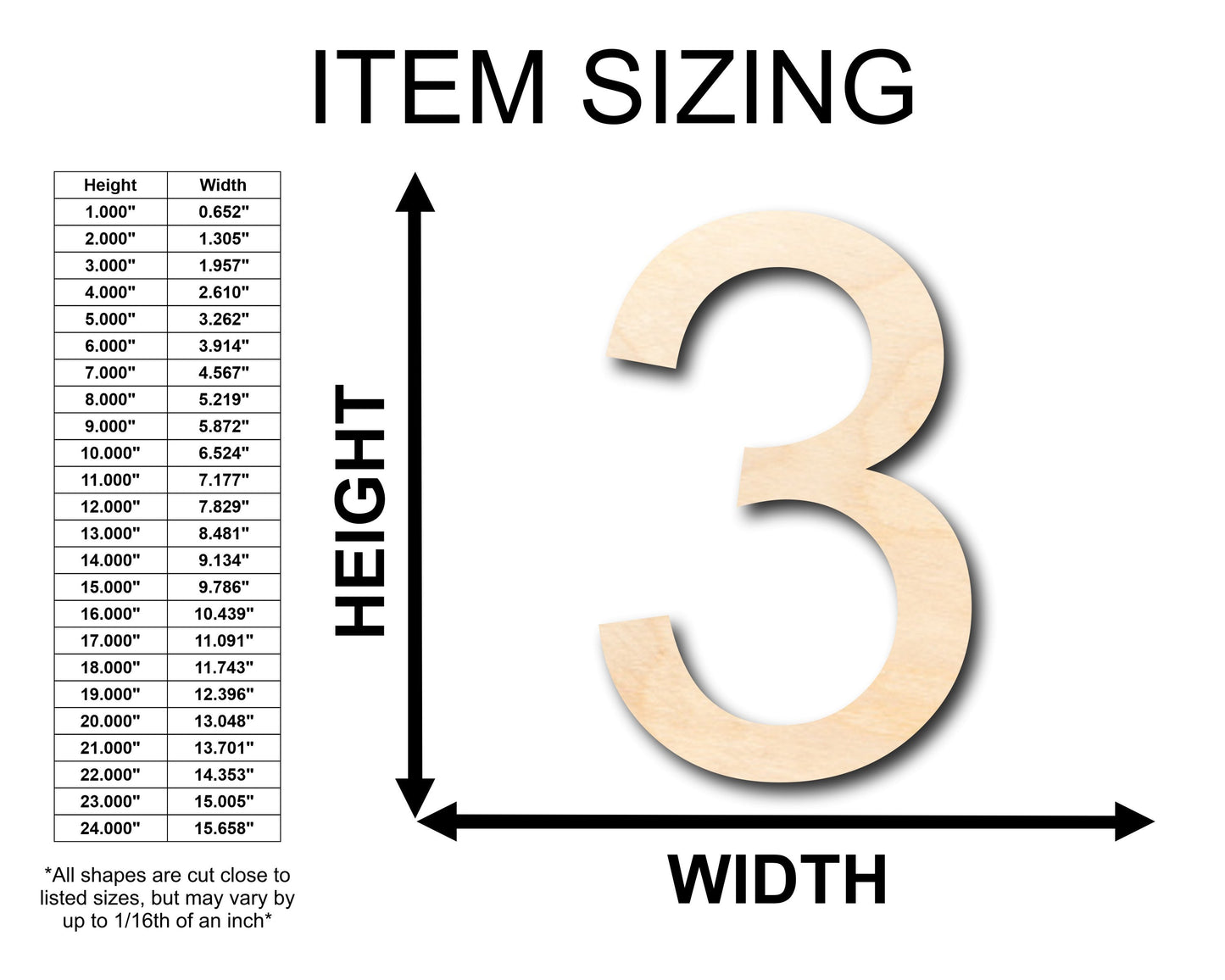 Unfinished Wood Arial Number 3 Shape - Craft - up to 46" DIY