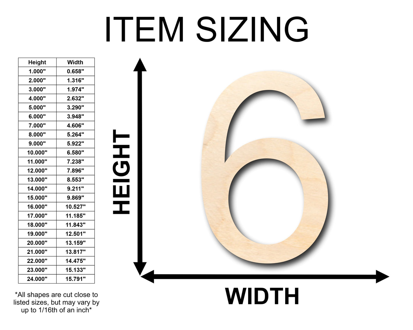 Unfinished Wood Arial Number 6 Shape - Craft - up to 46" DIY