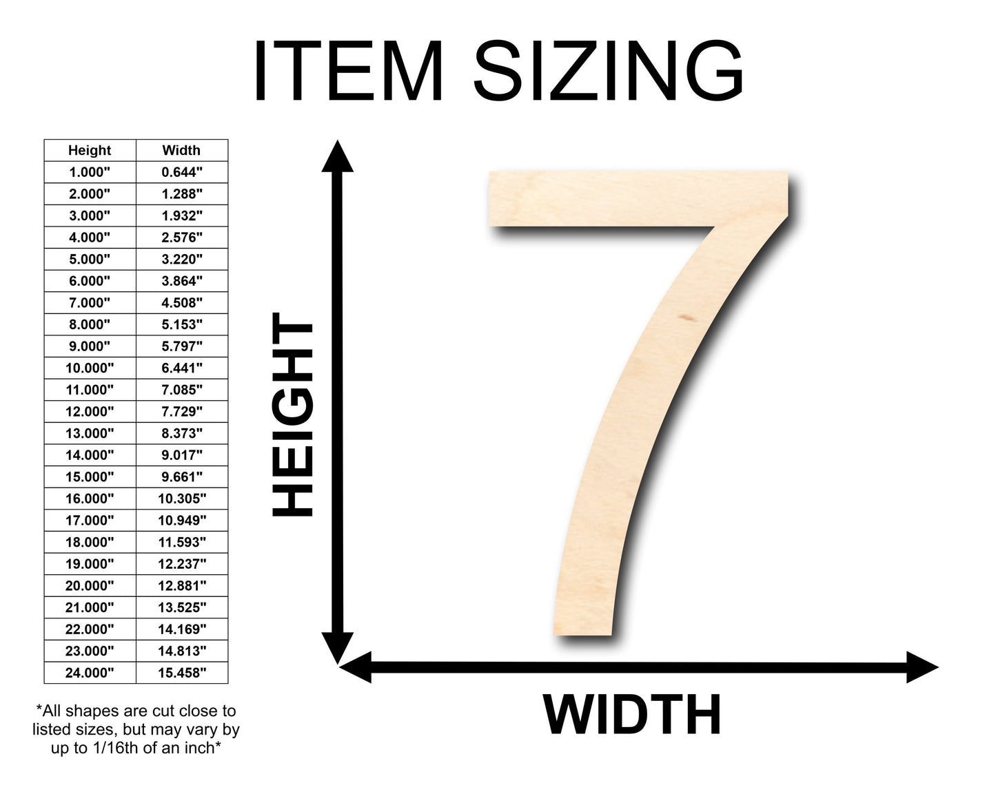 Unfinished Wood Arial Number 7 Shape - Craft - up to 46" DIY