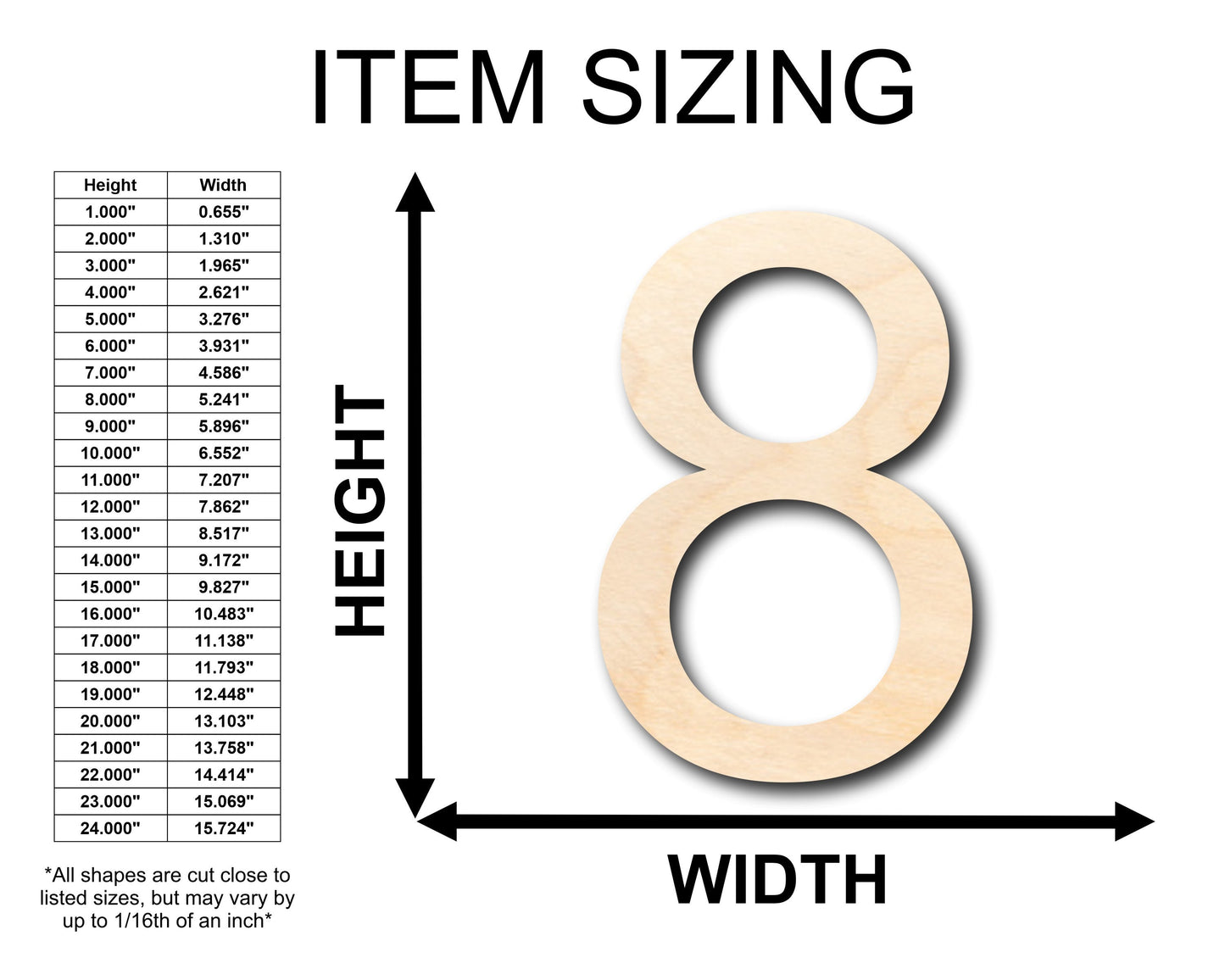 Unfinished Wood Arial Number 8 Shape - Craft - up to 46" DIY