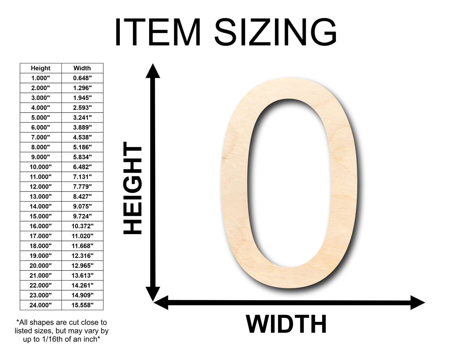 Unfinished Wood Arial Number 0 Shape - Craft - up to 46" DIY