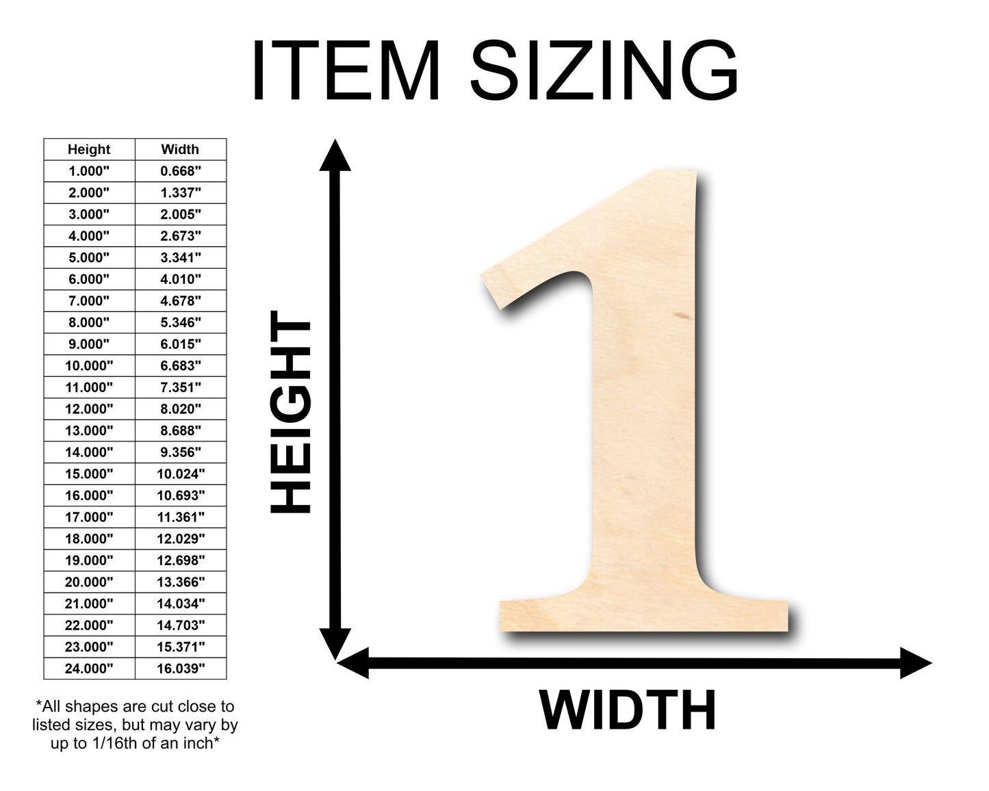 Unfinished Wood Cambria Number 1 Shape - Craft - up to 46" DIY