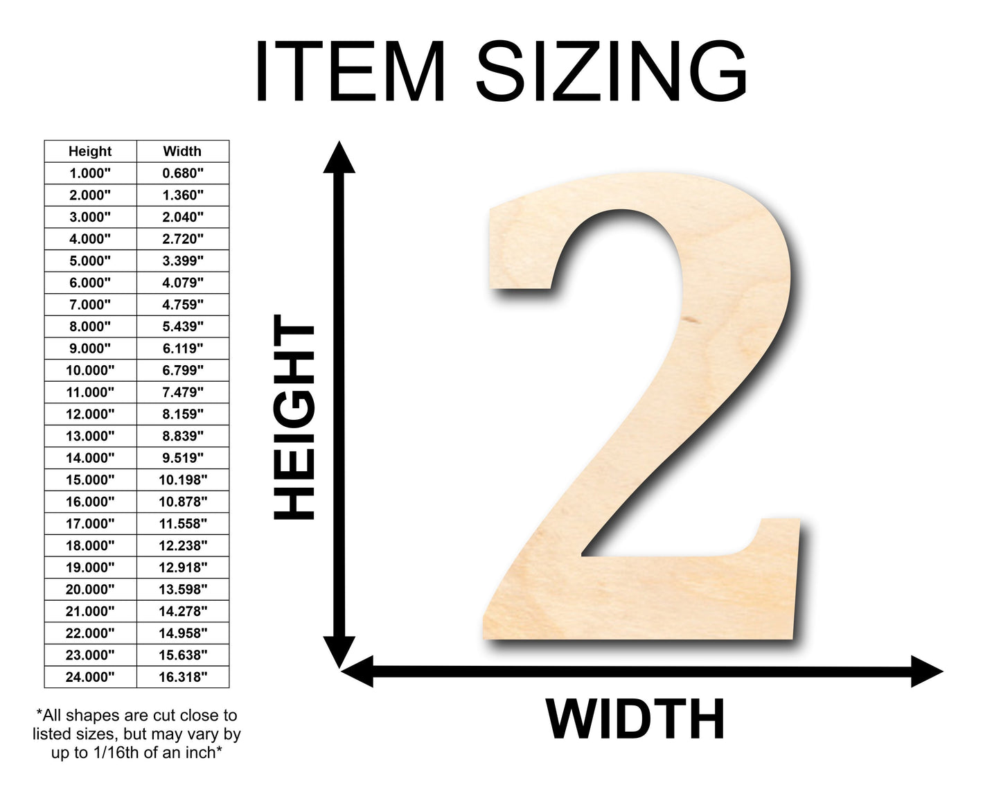 Unfinished Wood Cambria Number Two Shape - Craft - up to 46" DIY