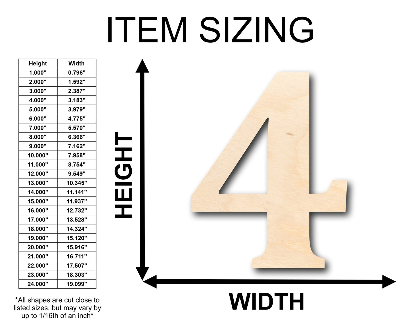 Unfinished Wood Cambria Number 4 Shape - Craft - up to 46" DIY