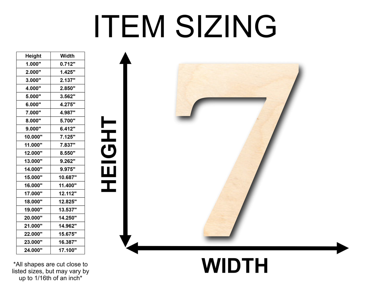 Unfinished Wood Cambria Number Seven Shape - Craft - up to 46" DIY