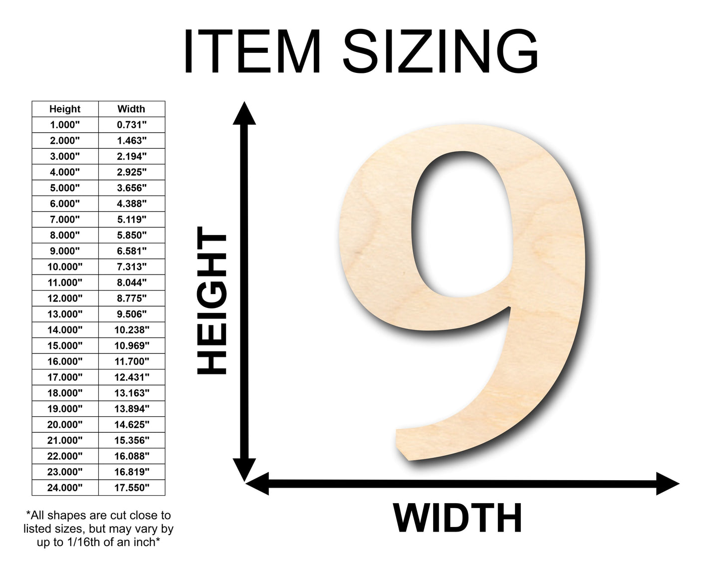 Unfinished Wood Cambria Number 9 Shape - Craft - up to 46" DIY