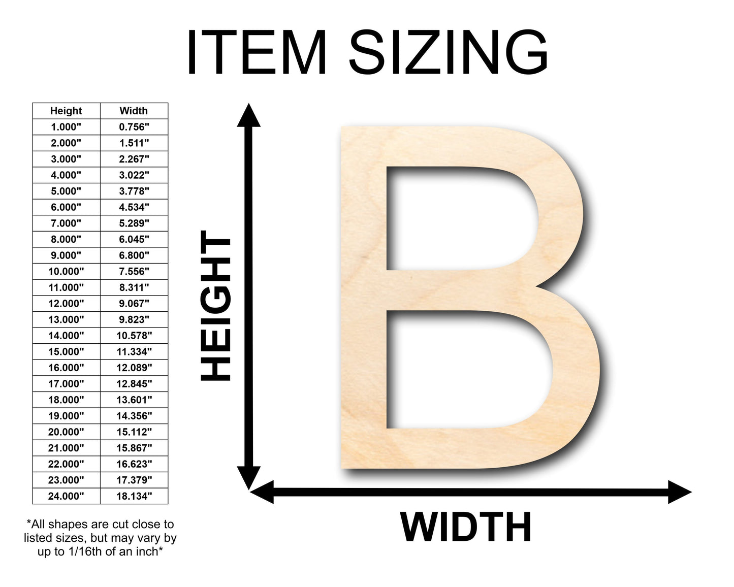 Unfinished Wood Arial Letter B Shape - Craft - up to 46" DIY