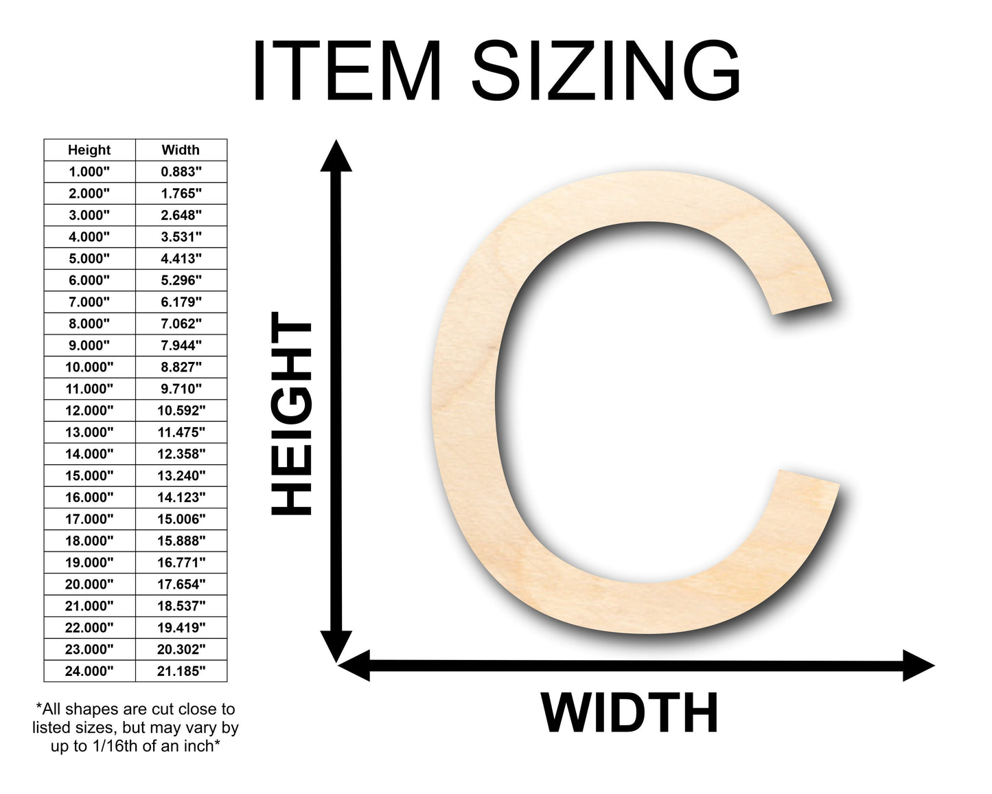 Unfinished Wood Arial Letter C Shape - Craft - up to 46" DIY