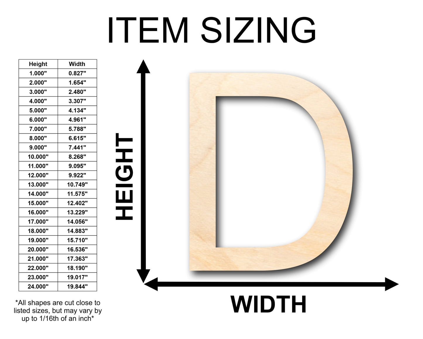 Unfinished Wood Arial Letter D Shape - Craft - up to 46" DIY