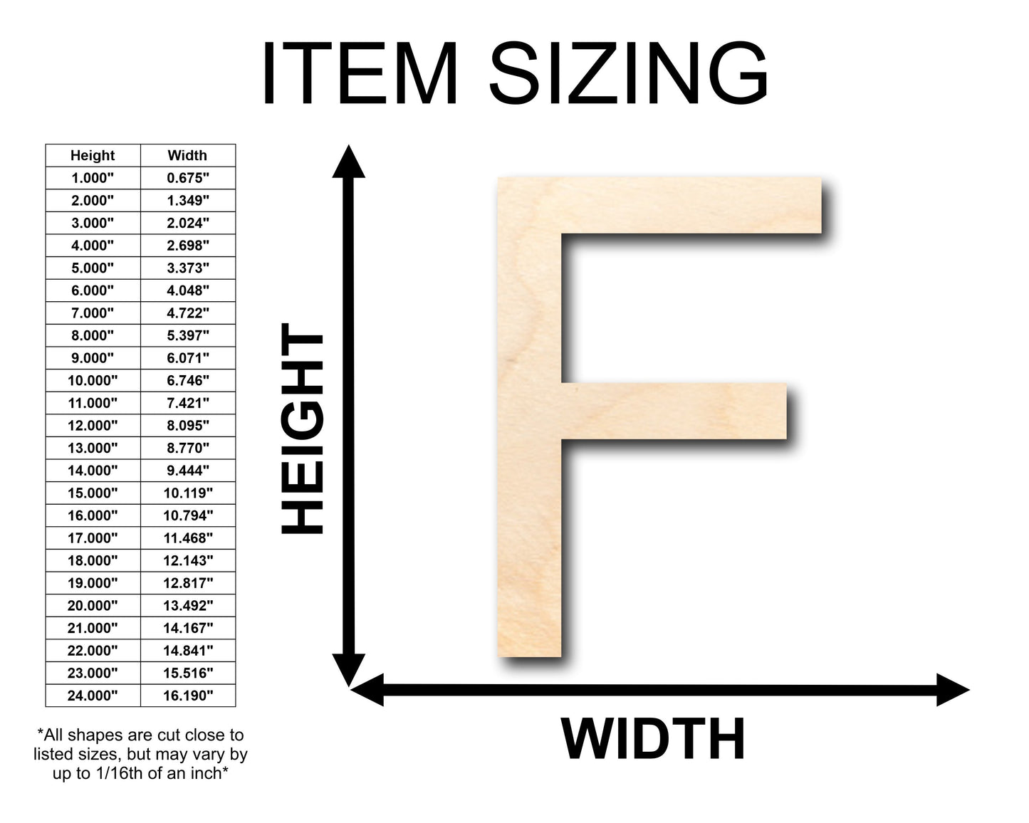 Unfinished Wood Arial Letter F Shape - Craft - up to 46" DIY