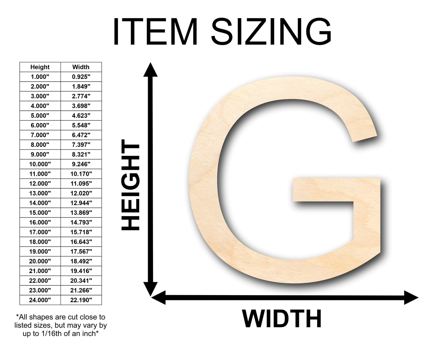 Unfinished Wood Arial Letter G Shape - Craft - up to 46" DIY