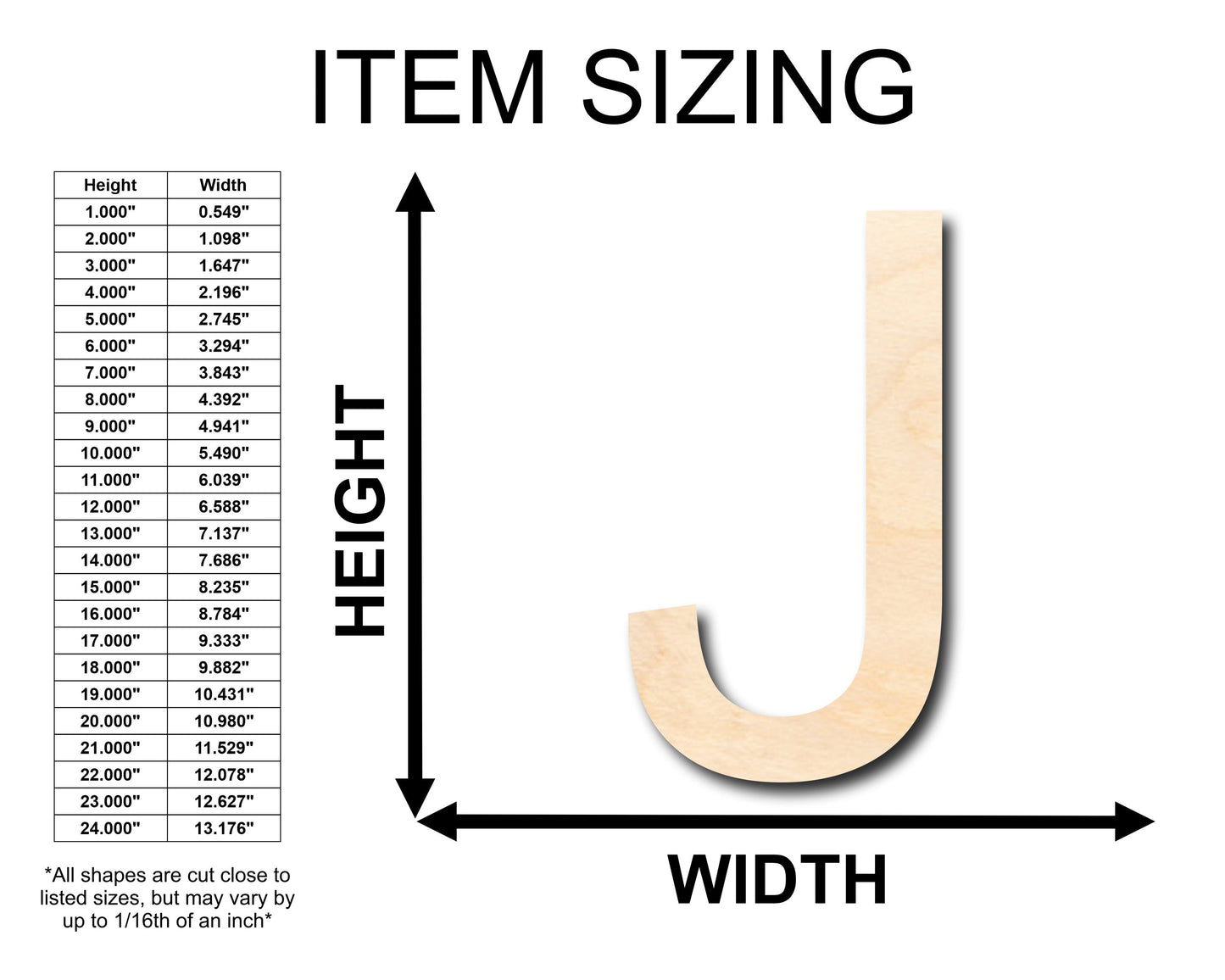 Unfinished Wood Arial Letter J Shape - Craft - up to 46" DIY