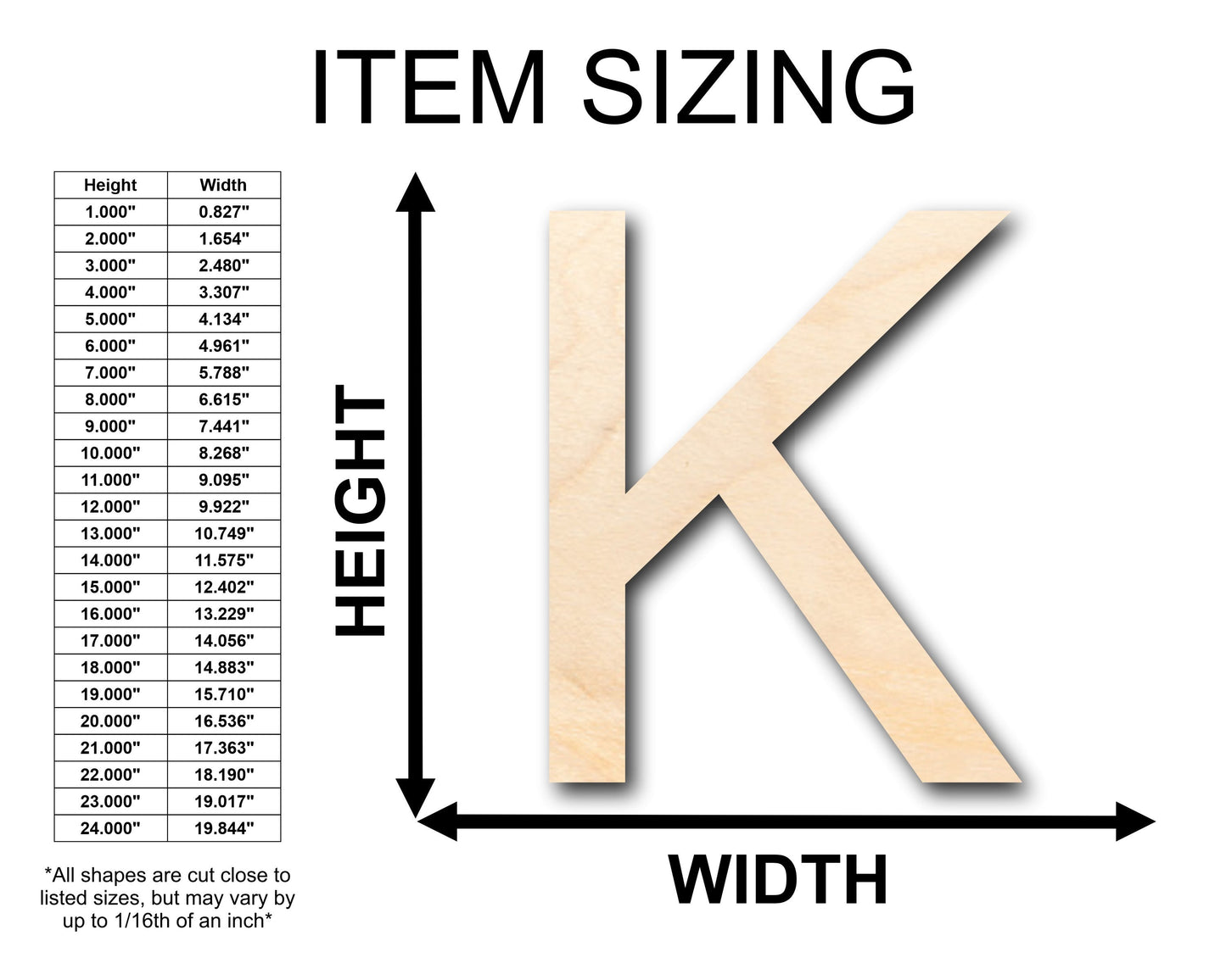 Unfinished Wood Arial Letter K Shape - Craft - up to 46" DIY