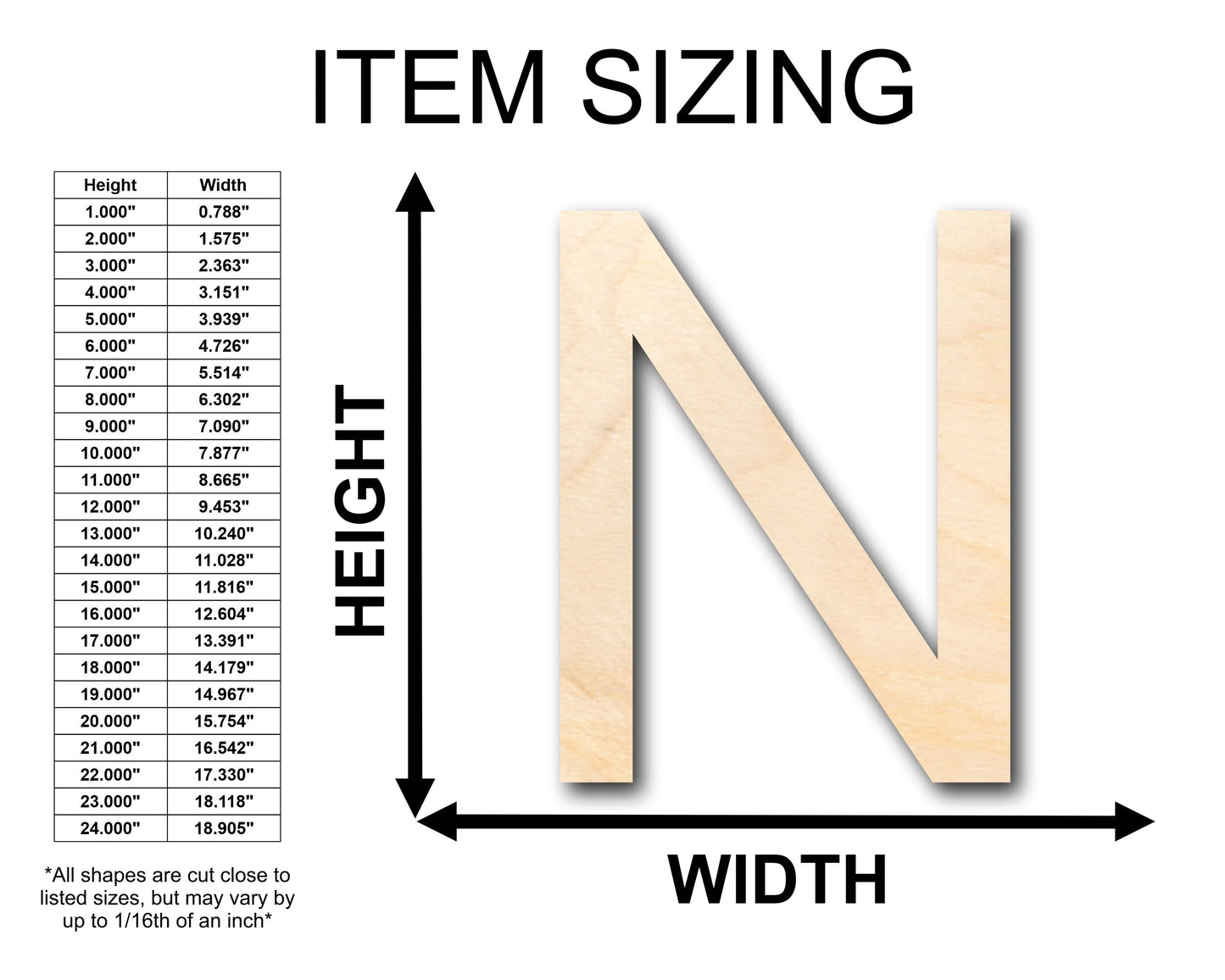 Unfinished Wood Arial Letter N Shape - Craft - up to 46" DIY