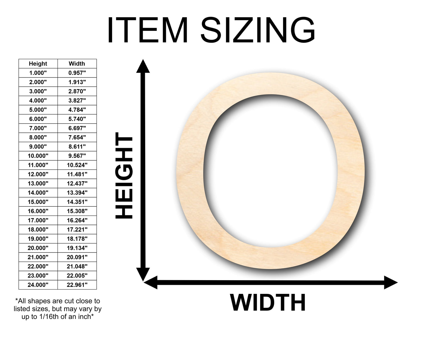 Unfinished Wood Arial Letter O Shape - Craft - up to 46" DIY