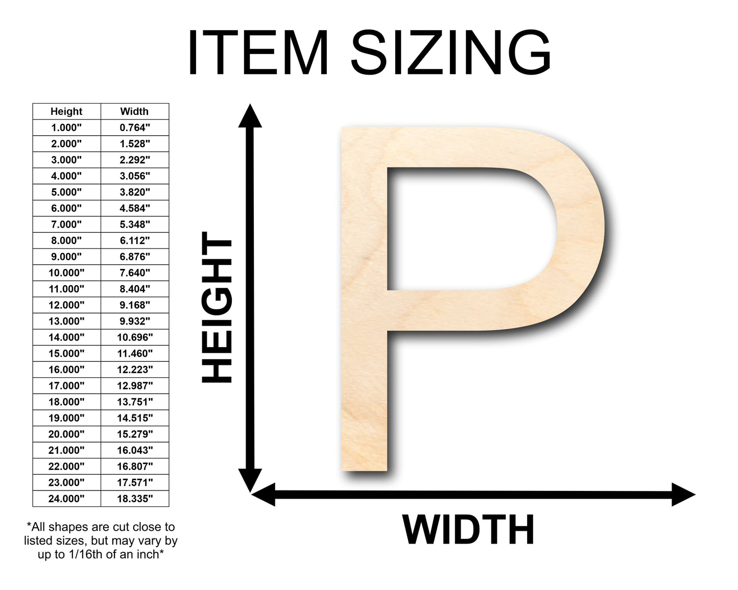 Unfinished Wood Arial Letter P Shape - Craft - up to 46" DIY