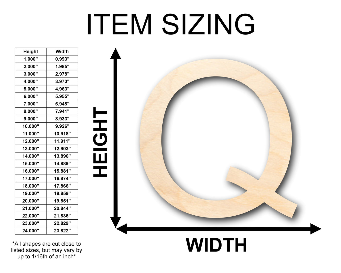 Unfinished Wood Arial Letter Q Shape - Craft - up to 46" DIY