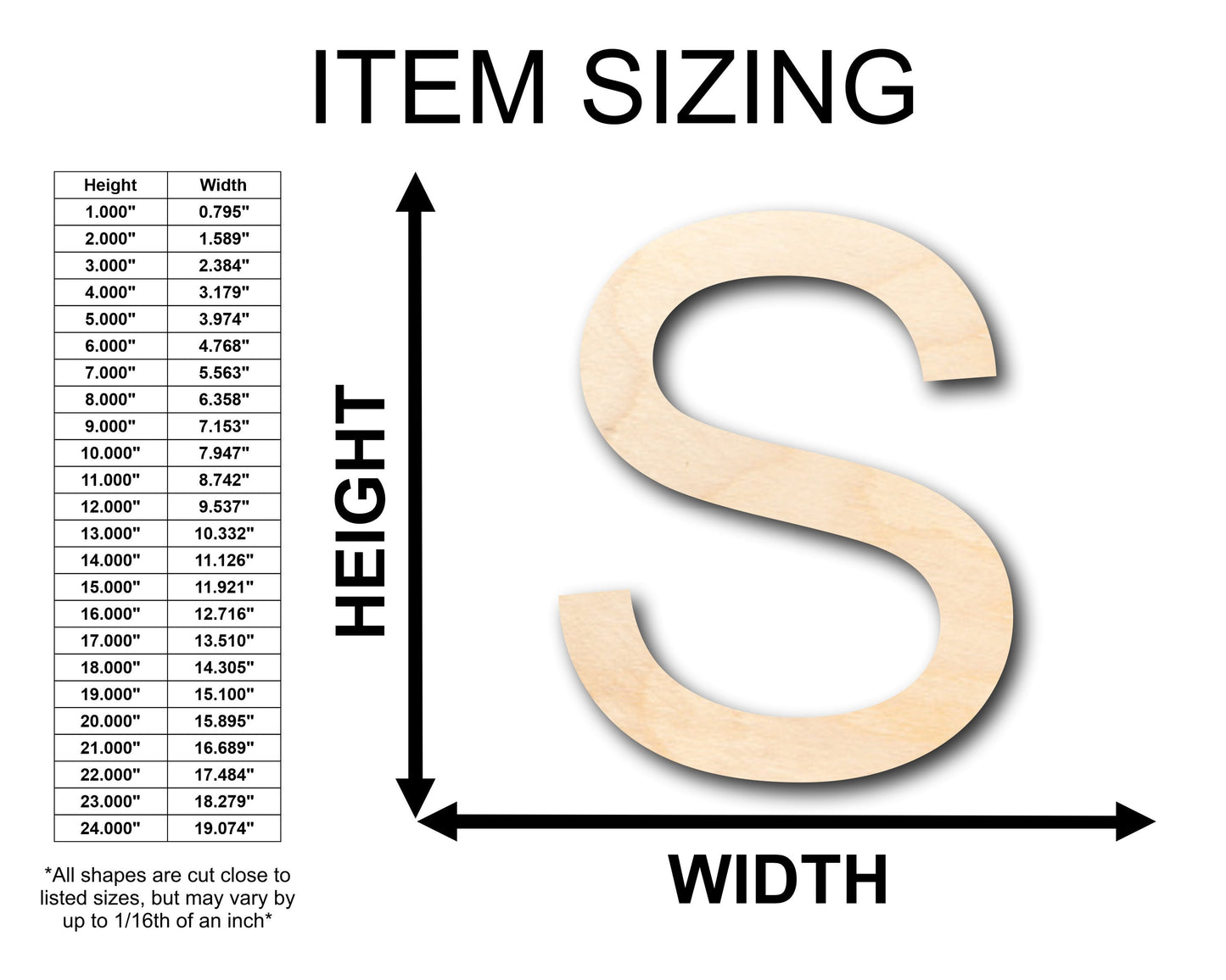 Unfinished Wood Arial Letter S Shape - Craft - up to 46" DIY