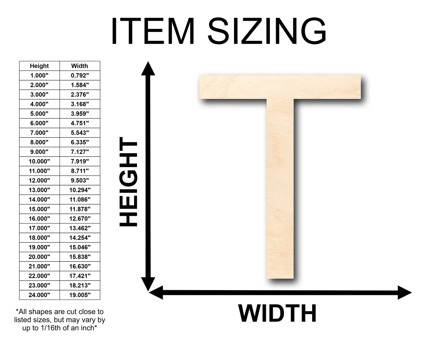 Unfinished Wood Arial Letter T Shape - Craft - up to 46" DIY