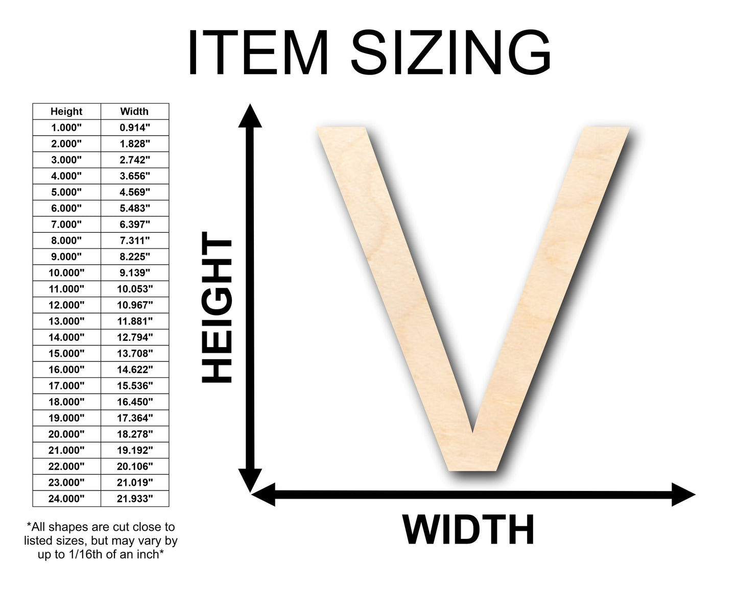 Unfinished Wood Arial Letter V Shape - Craft - up to 46" DIY