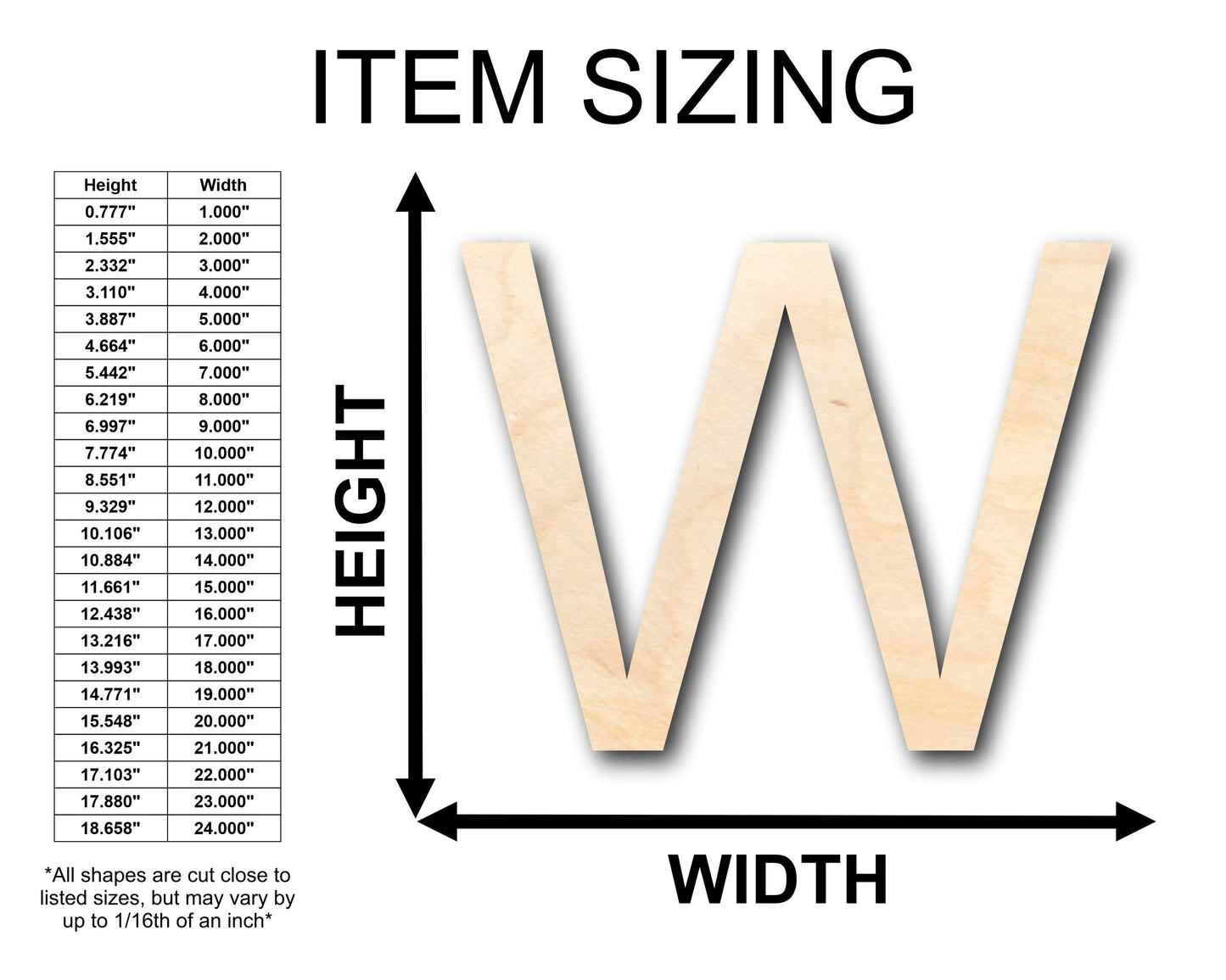 Unfinished Wood Arial Letter W Shape - Craft - up to 46" DIY