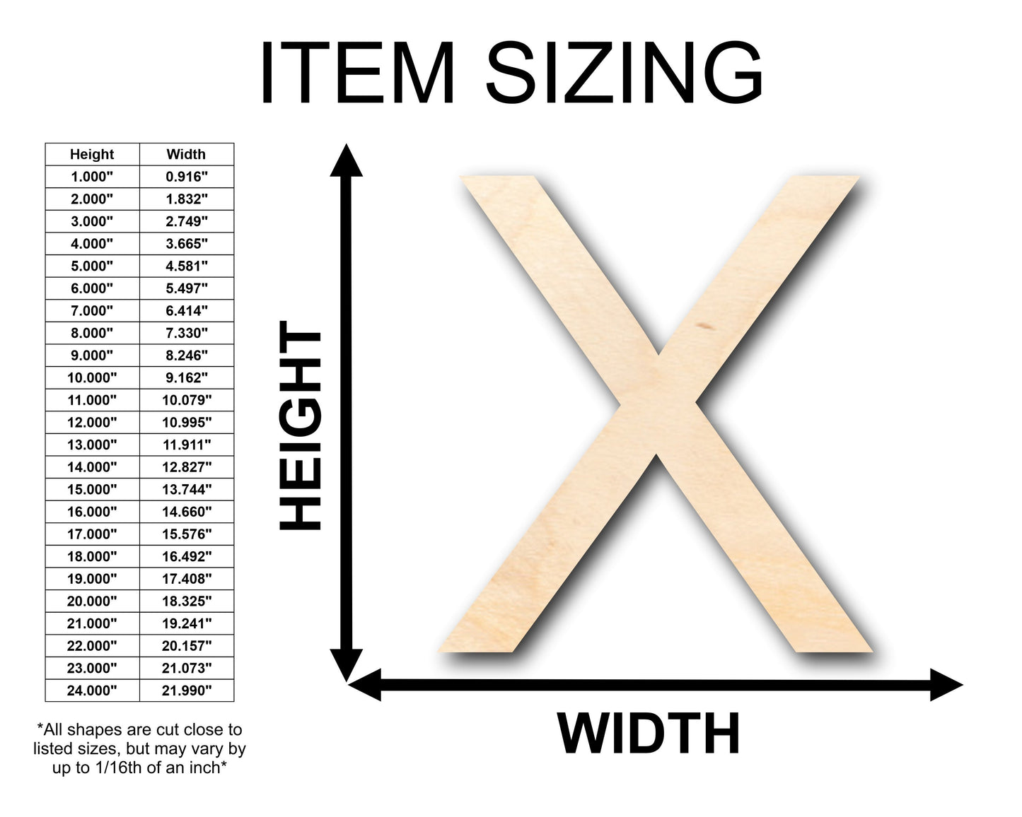 Unfinished Wood Arial Letter X Shape - Craft - up to 46" DIY