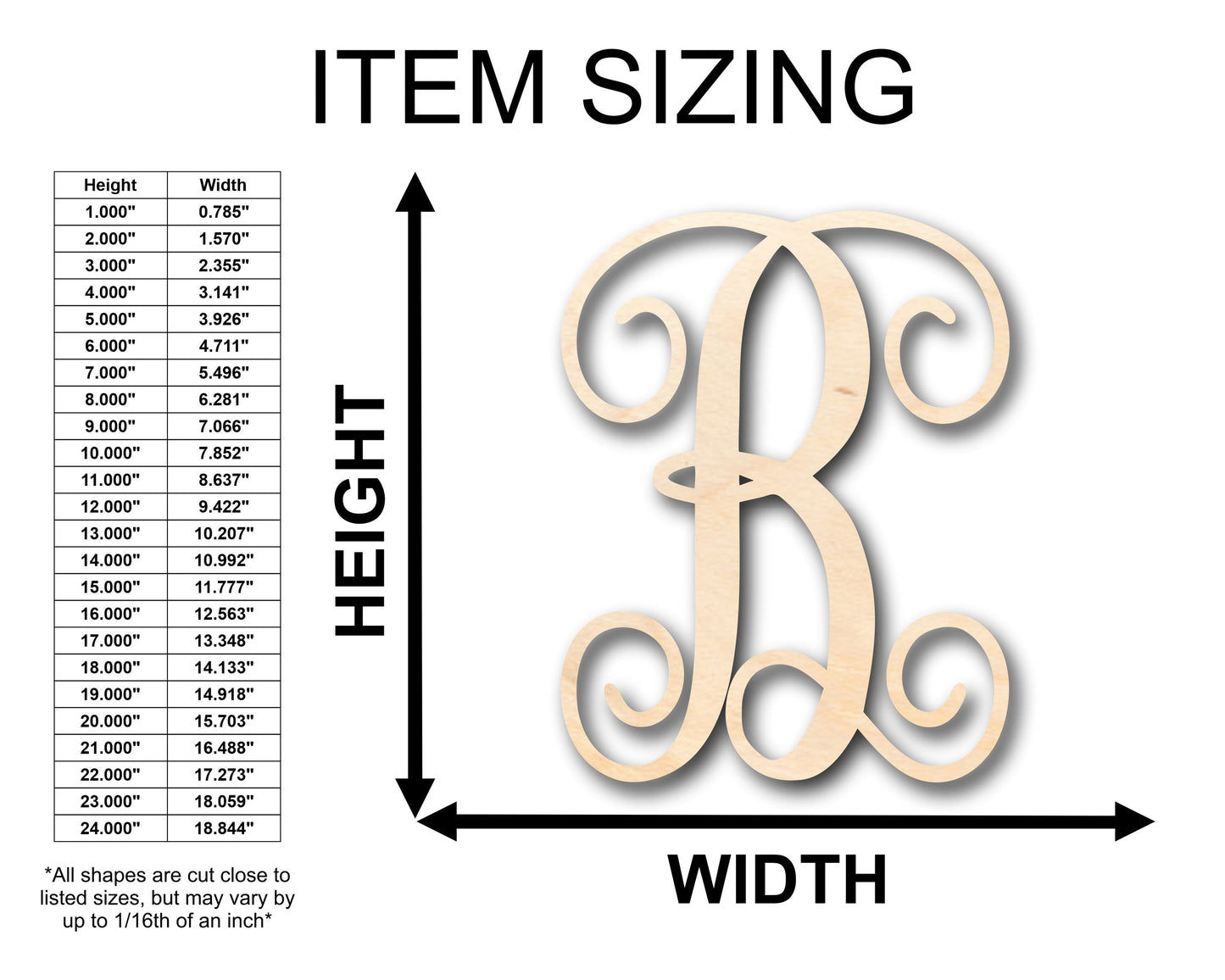 Unfinished Wood Monogram B Shape - Craft - up to 46" DIY