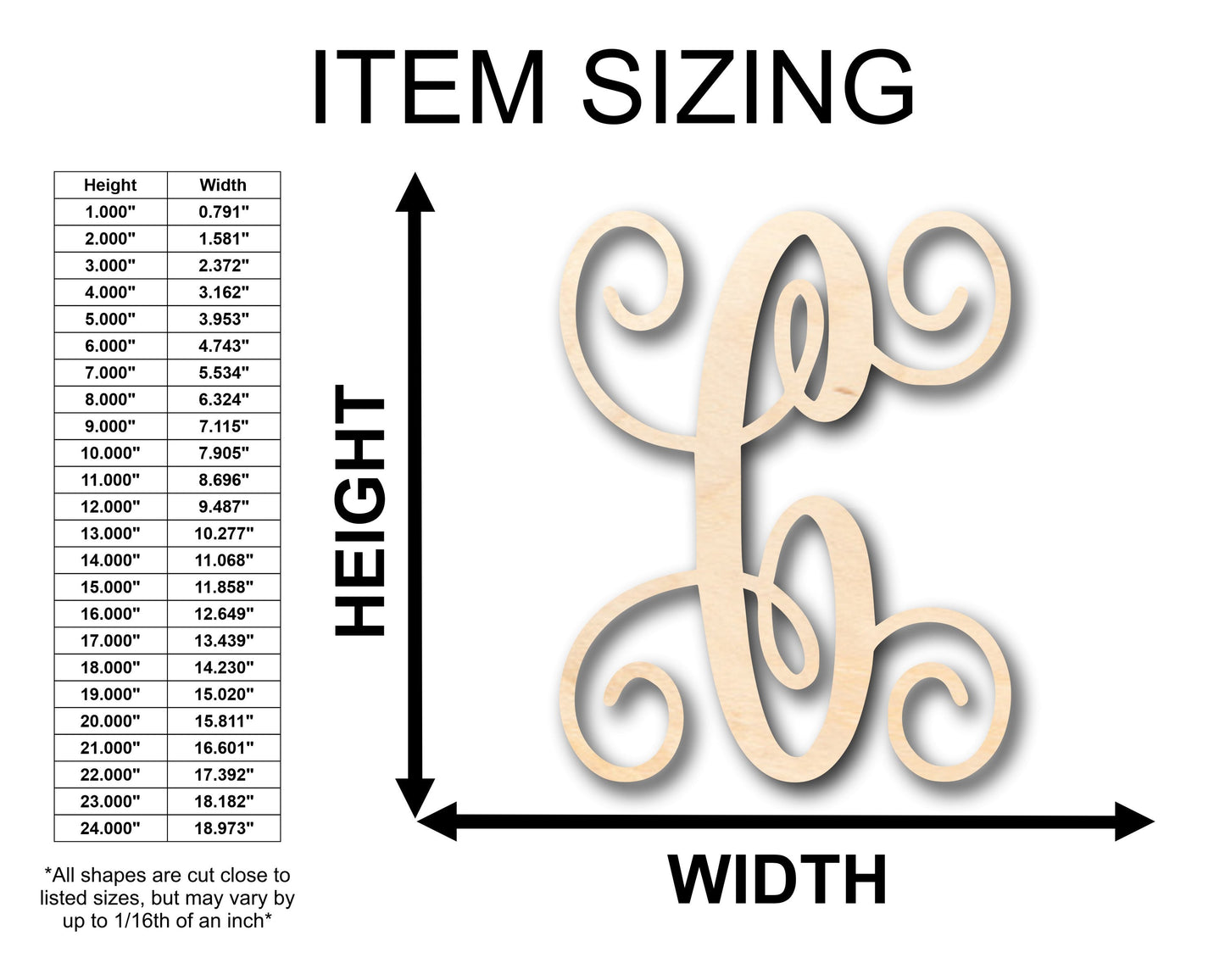 Unfinished Wood Monogram C Shape - Craft - up to 46" DIY