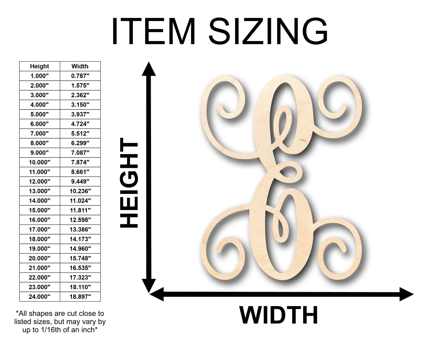 Unfinished Wood Monogram E Shape - Craft - up to 46" DIY