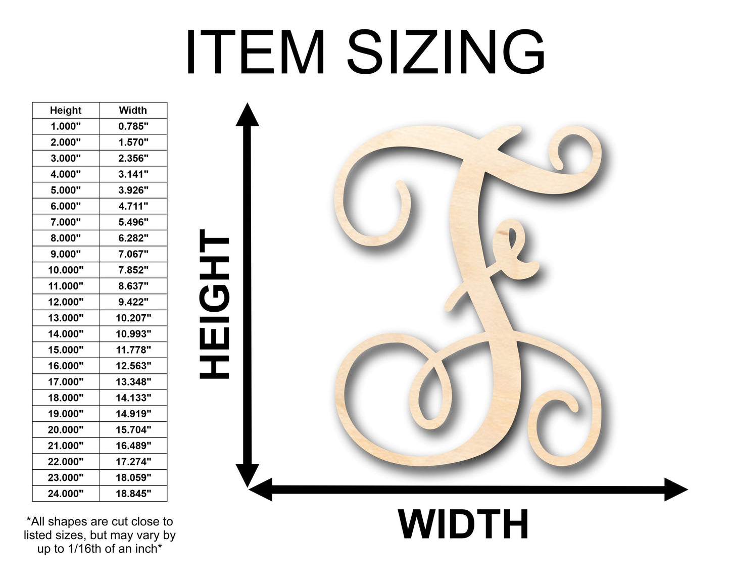 Unfinished Wood Monogram F Shape - Craft - up to 46" DIY