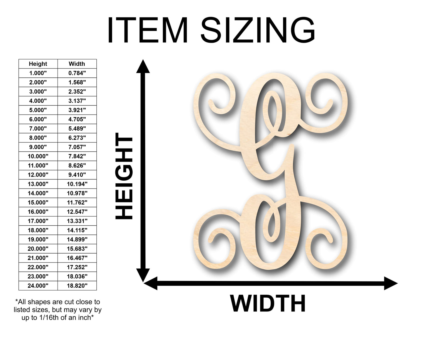 Unfinished Wood Monogram G Shape - Craft - up to 46" DIY