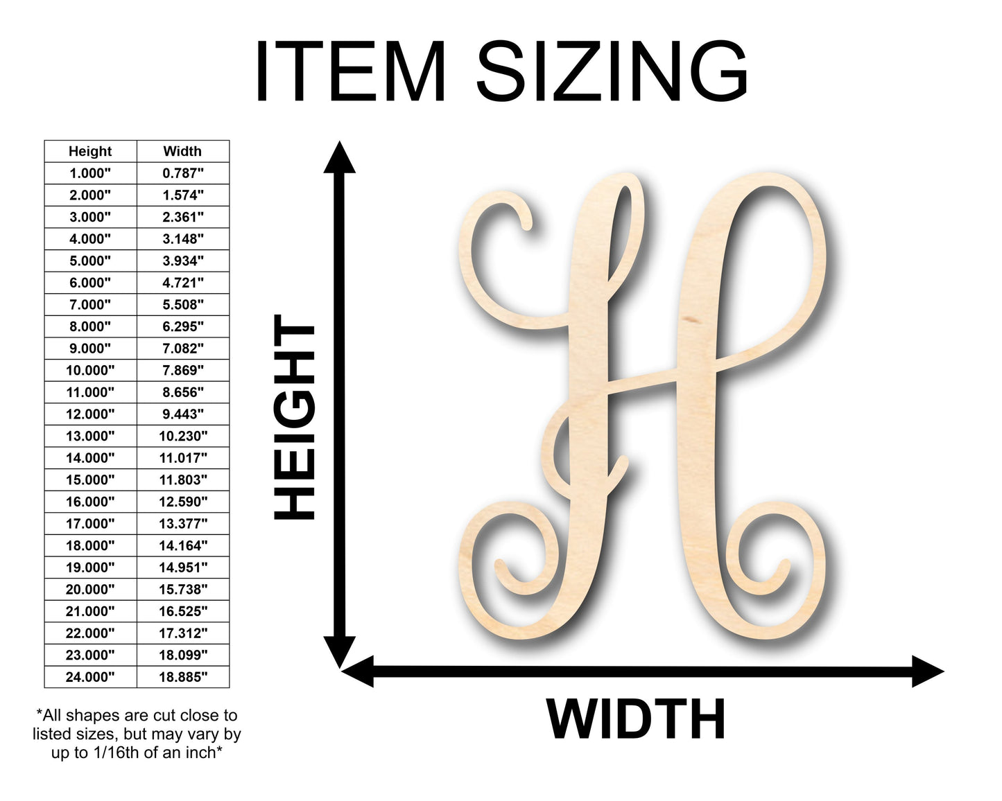 Unfinished Wood Monogram H Shape - Craft - up to 46" DIY