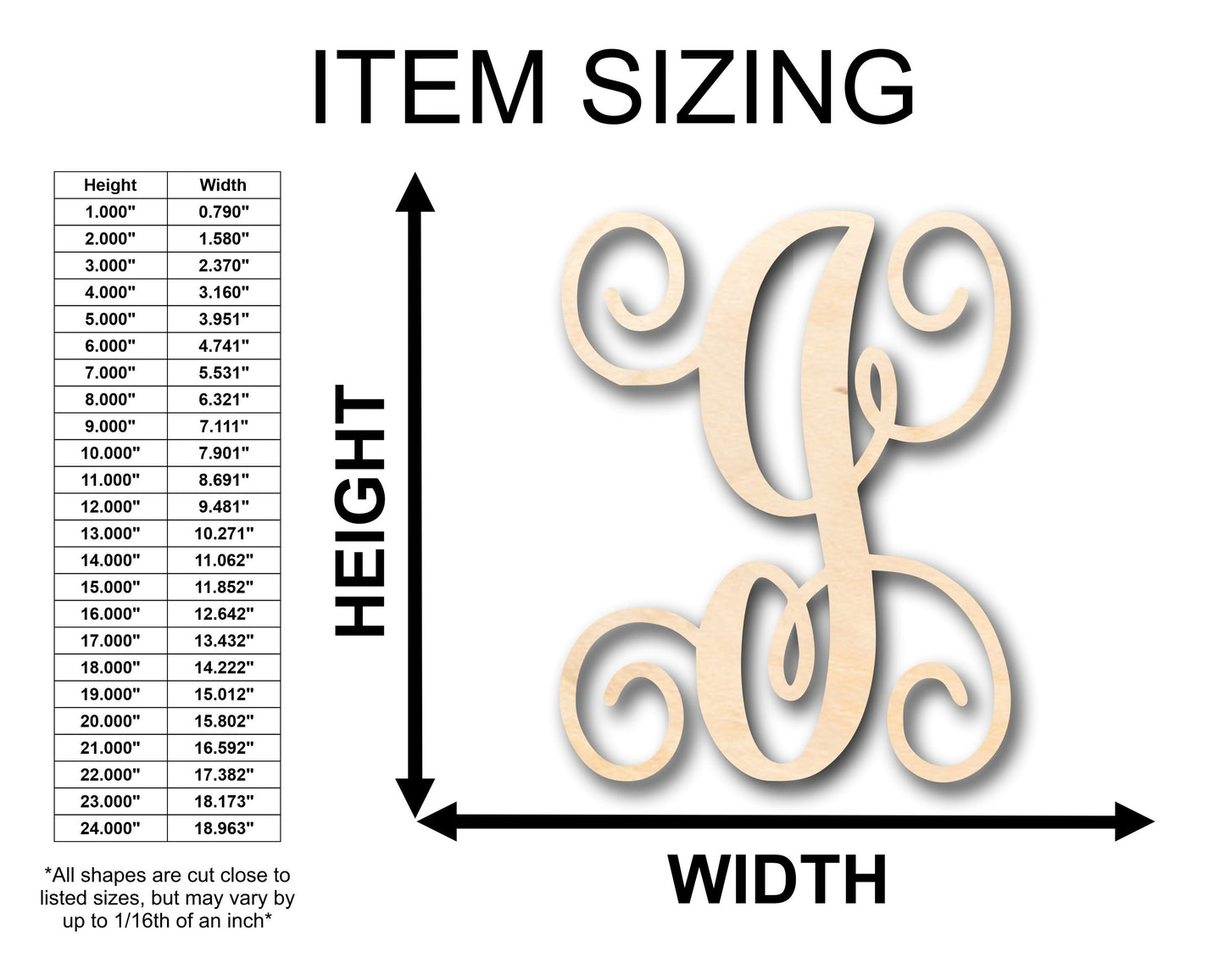 Unfinished Wood Monogram I Shape - Craft - up to 46" DIY