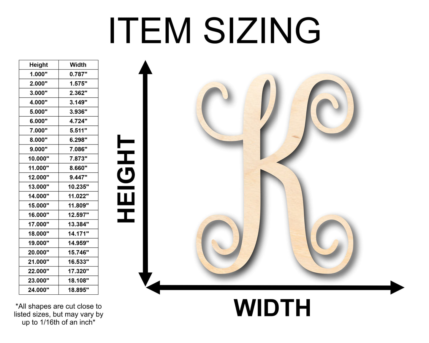 Unfinished Wood Monogram K Shape - Craft - up to 46" DIY