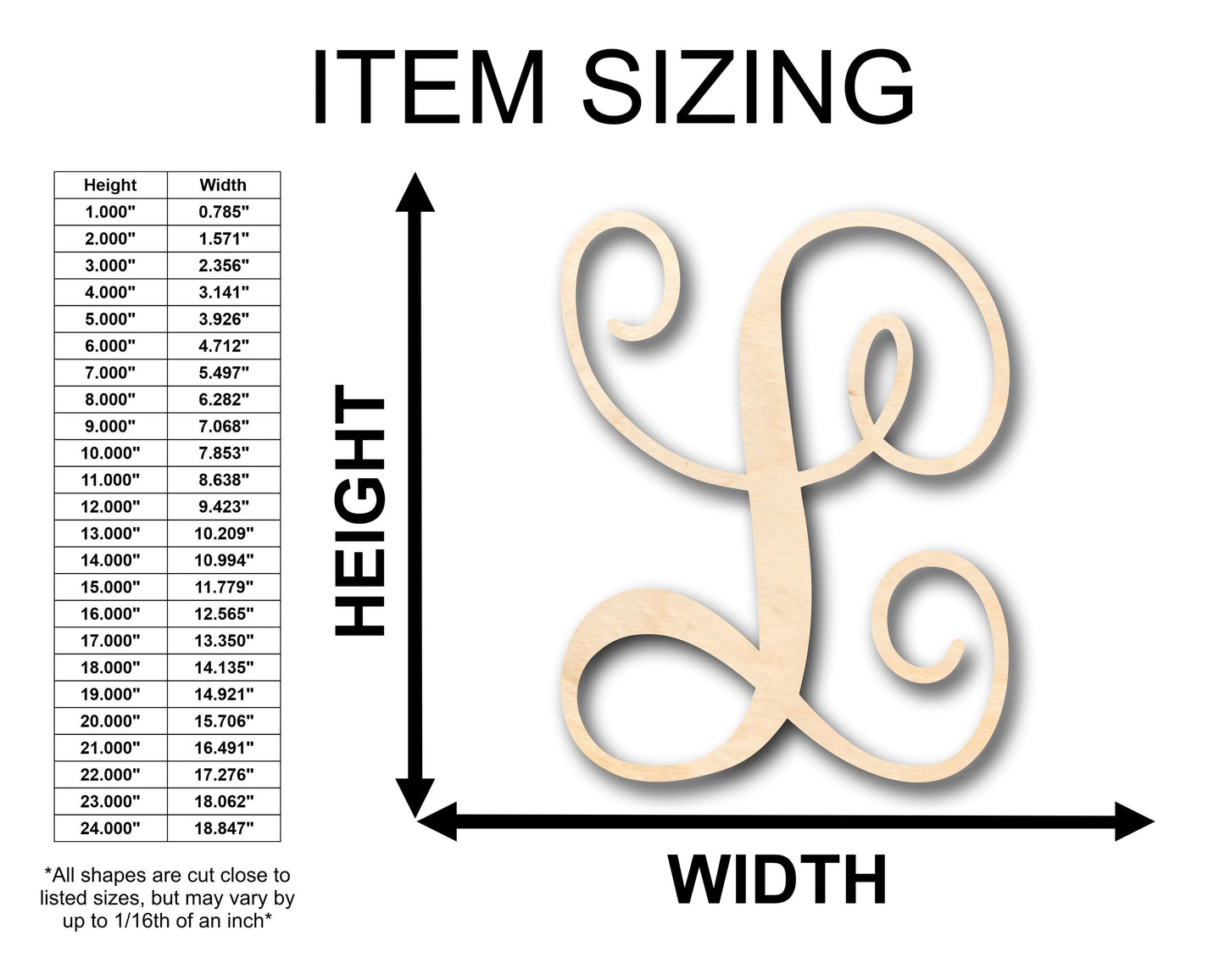 Unfinished Wood Monogram L Shape - Craft - up to 46" DIY