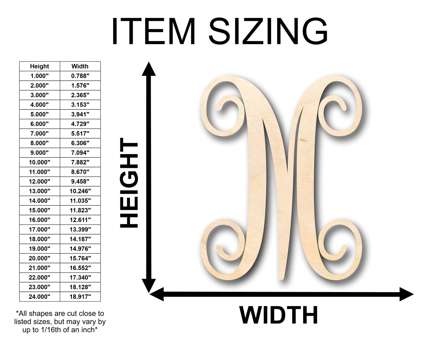 Unfinished Wood Monogram M Shape - Craft - up to 46" DIY