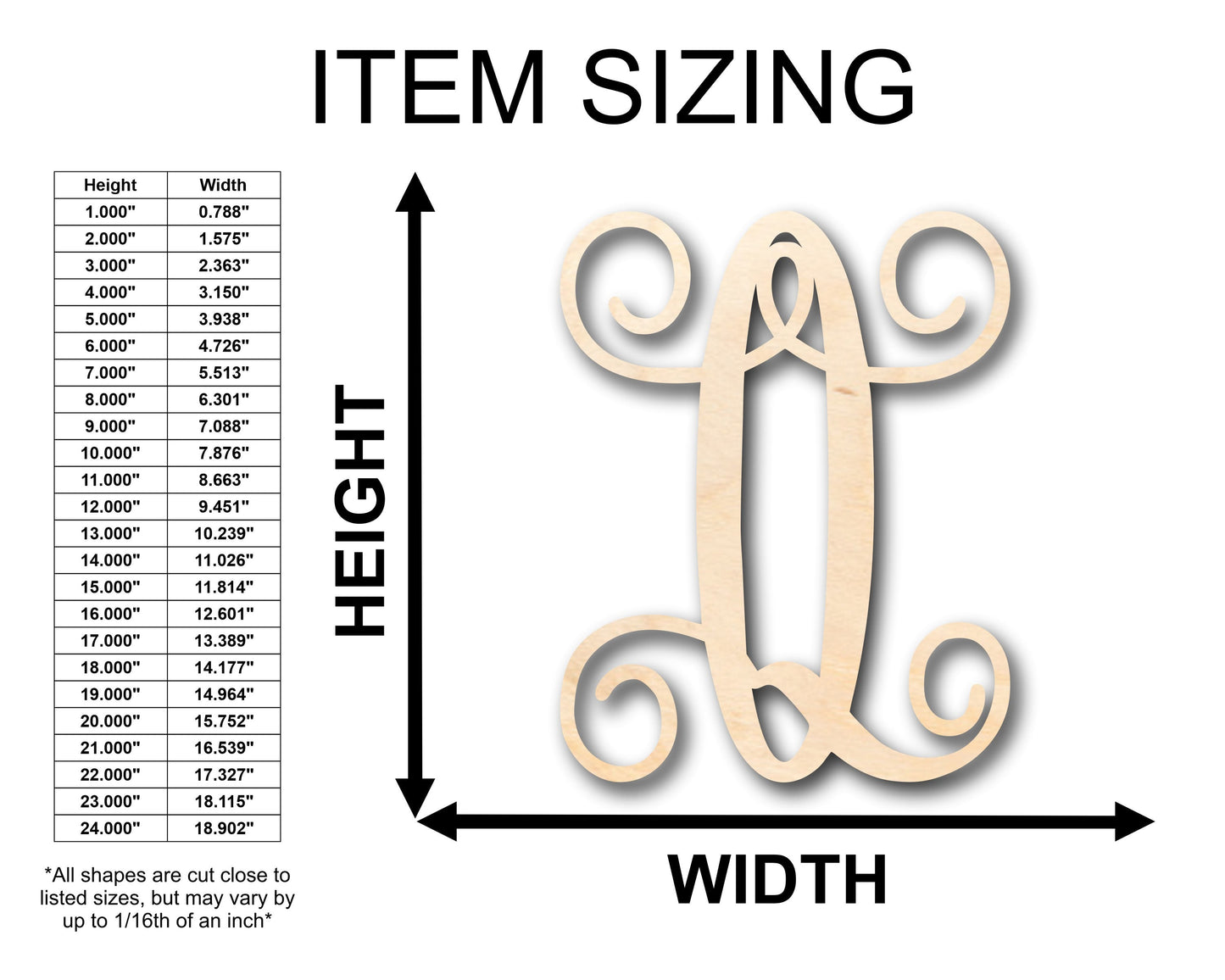 Unfinished Wood Monogram Q Shape - Craft - up to 46" DIY